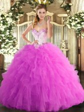 Perfect Rose Pink Sweetheart Lace Up Beading and Ruffles Vestidos de Quinceanera Sleeveless
