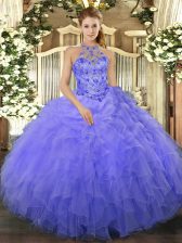  Beading and Ruffles Sweet 16 Quinceanera Dress Blue Lace Up Sleeveless Floor Length