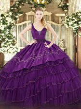 Superior Sleeveless Zipper Floor Length Embroidery and Ruffled Layers Quinceanera Dresses