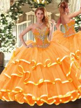 Fantastic Sleeveless Lace Up Floor Length Beading and Ruffled Layers Ball Gown Prom Dress