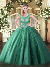 Pretty Dark Green Sleeveless Tulle Lace Up Sweet 16 Quinceanera Dress for Sweet 16 and Quinceanera