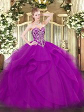 Designer Floor Length Ball Gowns Sleeveless Fuchsia 15th Birthday Dress Lace Up