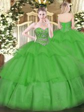  Green Lace Up Sweetheart Beading and Ruffled Layers Vestidos de Quinceanera Organza Sleeveless