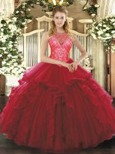 Best Floor Length Ball Gowns Sleeveless Wine Red Ball Gown Prom Dress Lace Up