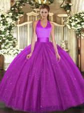 Pretty Floor Length Ball Gowns Sleeveless Fuchsia Sweet 16 Dress Lace Up