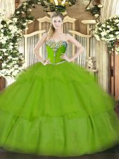 Sexy Tulle Lace Up Sweetheart Sleeveless Floor Length Quinceanera Dresses Beading and Ruffled Layers