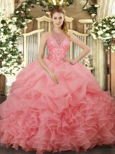 Captivating Organza Sleeveless Floor Length Quinceanera Gowns and Beading and Ruffles and Pick Ups