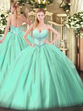  Tulle Sleeveless Floor Length Quinceanera Gowns and Beading