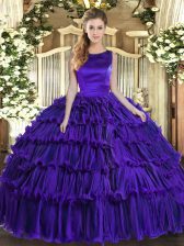  Floor Length Purple Vestidos de Quinceanera Scoop Sleeveless Lace Up