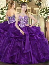  Organza Sweetheart Sleeveless Lace Up Beading and Ruffles Quinceanera Dresses in Purple