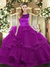 Clearance Purple Lace Up Scoop Ruffles Quinceanera Dress Tulle Sleeveless
