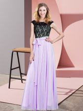 Lavender Lace Up Evening Dress Lace and Belt Sleeveless Floor Length