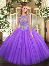  Beading 15th Birthday Dress Lavender Lace Up Sleeveless Floor Length