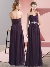 Elegant Floor Length Lace Up Evening Dress Dark Purple for Prom and Party with Beading