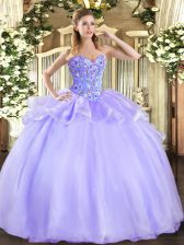  Sweetheart Sleeveless Quinceanera Dress Floor Length Embroidery Lavender Organza and Tulle