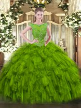  Floor Length Ball Gowns Sleeveless Olive Green 15th Birthday Dress Zipper