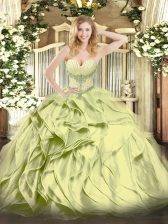 Custom Fit Olive Green Sweetheart Neckline Beading and Ruffles Quinceanera Gown Sleeveless Lace Up