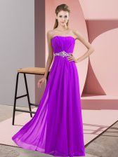 Lovely Eggplant Purple Sleeveless Floor Length Beading Lace Up Prom Dress