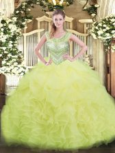 Sweet Yellow Green Scoop Lace Up Beading and Ruffles and Pick Ups 15th Birthday Dress Sleeveless