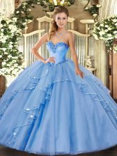 Flare Floor Length Ball Gowns Sleeveless Blue Vestidos de Quinceanera Lace Up