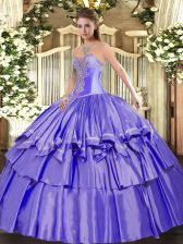  Floor Length Lace Up Quinceanera Gowns Lavender for Military Ball and Sweet 16 and Quinceanera with Beading and Ruffled Layers