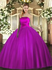  Fuchsia 15 Quinceanera Dress Military Ball and Sweet 16 and Quinceanera with Ruching Strapless Sleeveless Lace Up