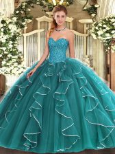 Noble Sleeveless Beading and Ruffles Lace Up Quinceanera Gown