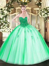 Dramatic Sleeveless Floor Length Beading Lace Up Sweet 16 Dress with Turquoise
