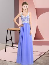  V-neck Sleeveless Prom Dress Floor Length Lace Lavender Chiffon