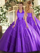  Floor Length Ball Gowns Sleeveless Purple Quinceanera Dress Lace Up