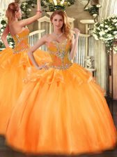 Captivating Floor Length Lace Up Quinceanera Dresses Orange for Sweet 16 and Quinceanera with Beading