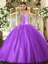  Lavender Tulle Lace Up Sweetheart Sleeveless Floor Length 15 Quinceanera Dress Beading