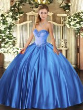  Sweetheart Sleeveless Lace Up Quinceanera Gowns Blue Satin