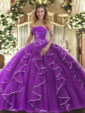 Dynamic Purple Sleeveless Beading and Ruffles Floor Length 15 Quinceanera Dress