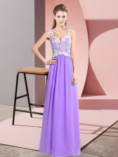  Floor Length Zipper Lavender for Prom and Party with Lace