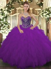  Beading and Ruffled Layers 15 Quinceanera Dress Purple Lace Up Sleeveless Floor Length