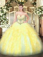  Sweetheart Sleeveless Lace Up Quinceanera Gowns Gold Tulle