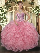 Best Selling Pink Sleeveless Tulle Lace Up Quinceanera Gowns for Military Ball and Sweet 16 and Quinceanera