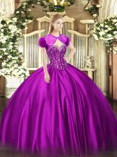 Sumptuous Sweetheart Sleeveless Ball Gown Prom Dress Floor Length Beading Fuchsia Satin