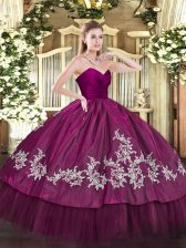 Modern Fuchsia Organza and Taffeta Zipper Sweetheart Sleeveless Floor Length Ball Gown Prom Dress Embroidery
