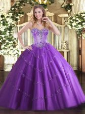  Ball Gowns Quinceanera Dresses Purple Sweetheart Tulle Sleeveless Floor Length Lace Up