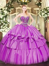 Exquisite Organza and Taffeta Sweetheart Sleeveless Lace Up Beading and Ruffled Layers Sweet 16 Dresses in Lilac