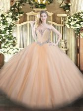 Chic Peach Sweetheart Neckline Beading Quinceanera Gowns Sleeveless Lace Up