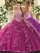 Eye-catching Floor Length Ball Gowns Sleeveless Fuchsia Sweet 16 Dresses Lace Up