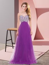  Sleeveless Floor Length Beading Lace Up Prom Gown with Purple