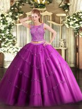  Sleeveless Beading and Appliques Lace Up Ball Gown Prom Dress