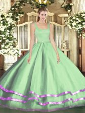  Apple Green Straps Neckline Ruffled Layers 15 Quinceanera Dress Sleeveless Zipper