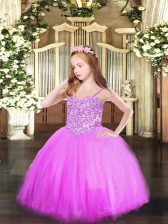 Dramatic Floor Length Lace Up Pageant Gowns Lilac for Party and Quinceanera with Appliques
