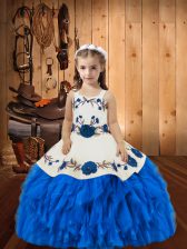 Stunning Blue Sleeveless Organza Lace Up Pageant Dress for Womens for Sweet 16 and Quinceanera
