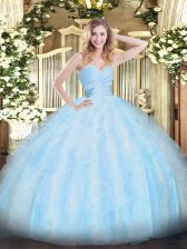  Light Blue Ball Gowns Beading and Ruffles Vestidos de Quinceanera Lace Up Organza Sleeveless Floor Length